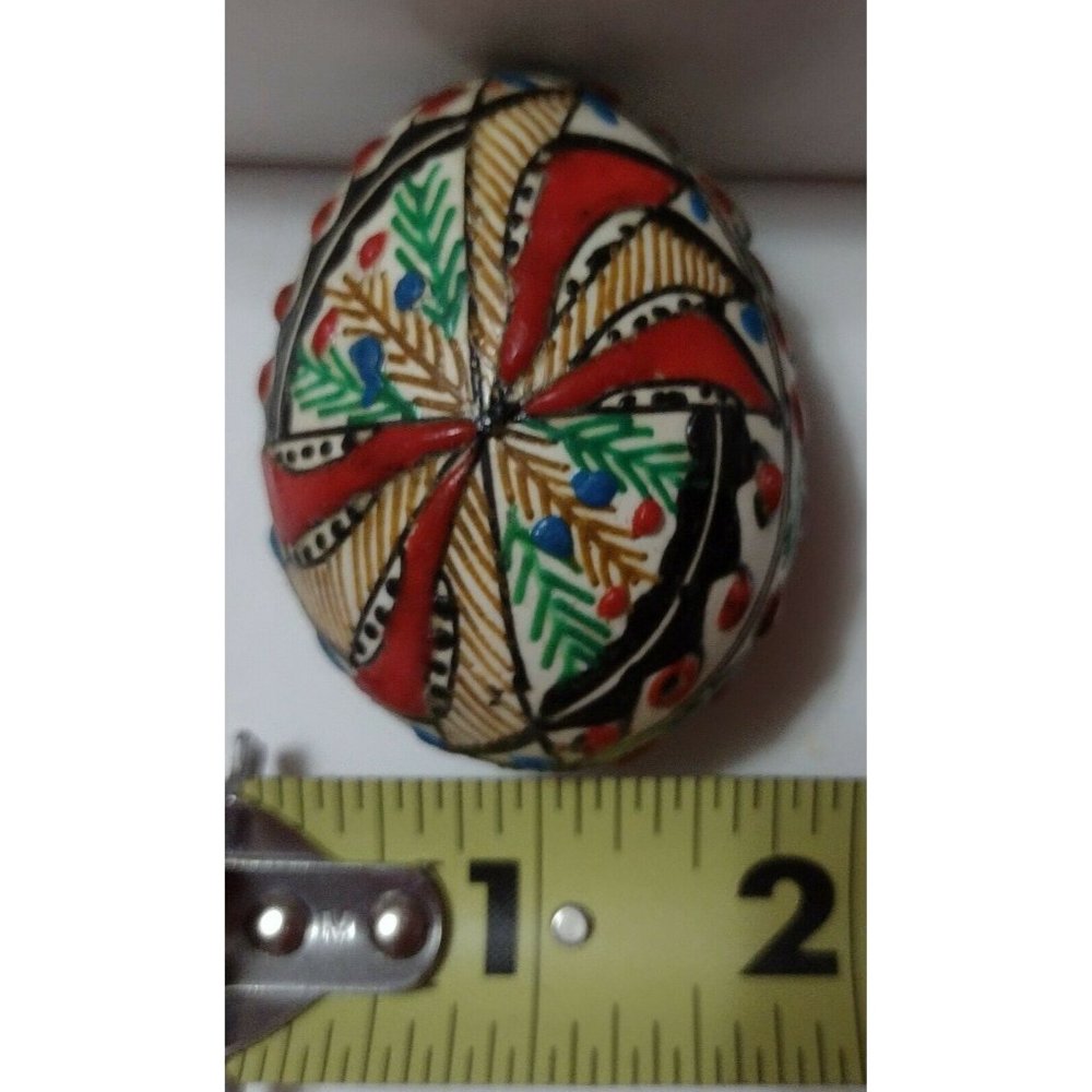 Vintage Romanian Pysanky Hand Painted Real Easter Egg Gold Red Green Spiral